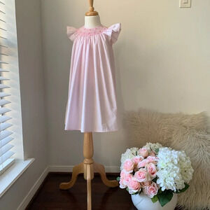 NWT Pretty in Pink Girls Embroidered Smocked Bishop Dress Rosettes & Pearls 12M